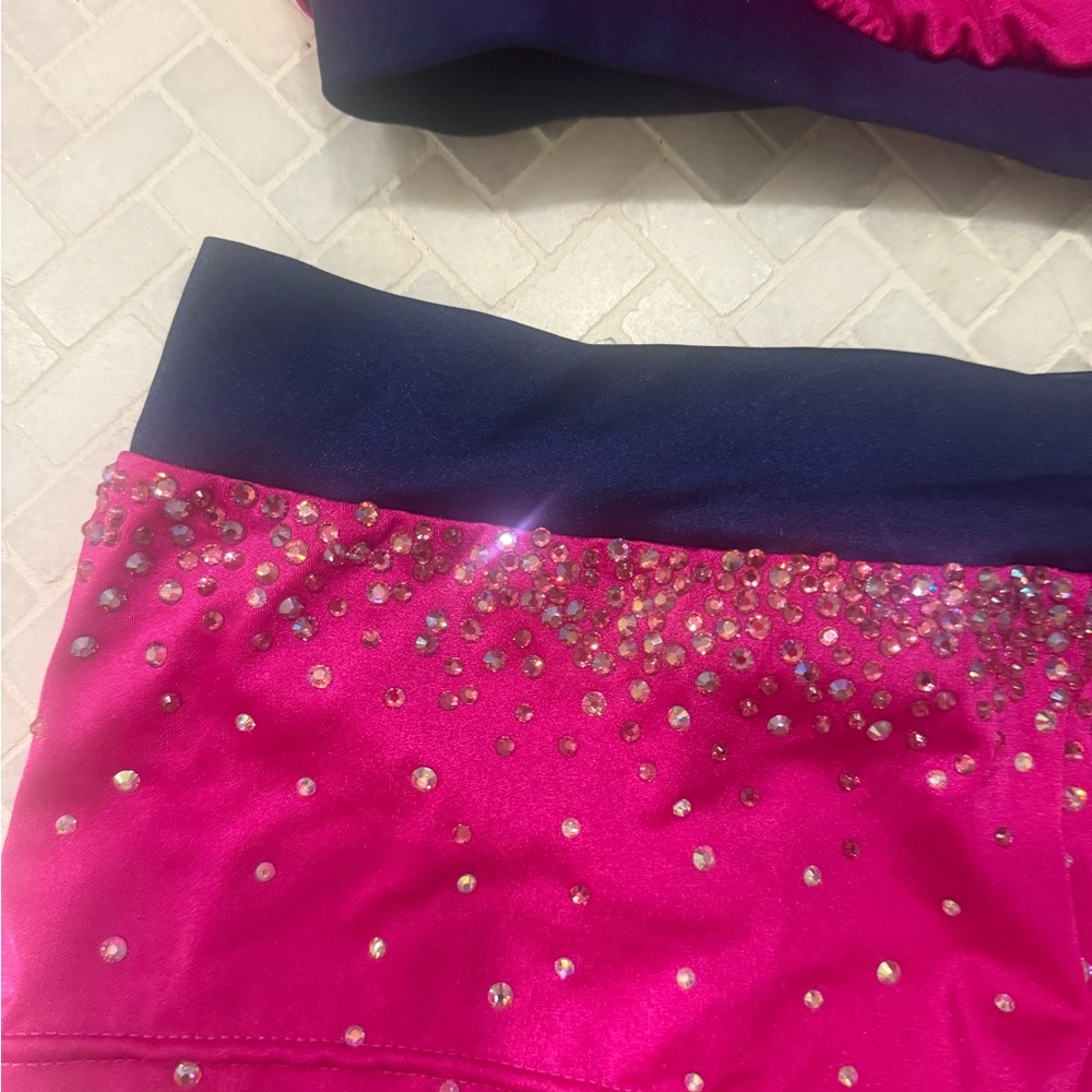 Dallaswear Vibrant Pink and navy audition Bra and Shorts Set